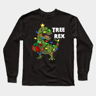 Christmas Dinosaur Tree Rex Boys Girls Kids Xmas Gift Long Sleeve T-Shirt